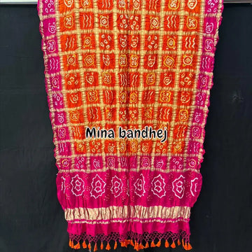 Pure gaji silk Gharchola bandhani Dupatta - orange rani