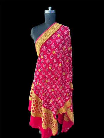 Rai bandhej dupatta Dull red khaddi Georgette