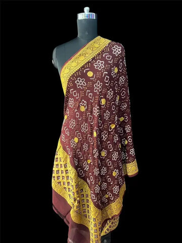 Rai bandhej dupatta chocolate meroon  Georgette