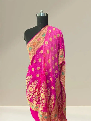 Rani shaded khaddi georgette bandhani dupatta