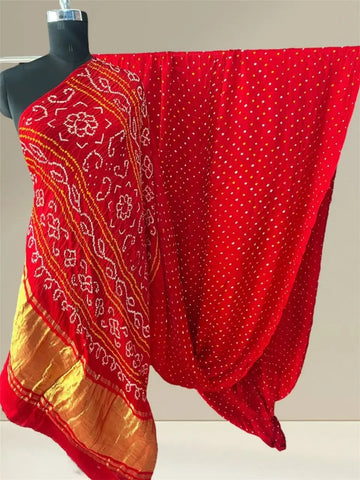 Pure gaji silk bandhani saree red 2