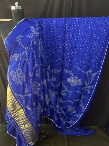 Pure gaji silk half and half bandhani Royal blue bandhani saree