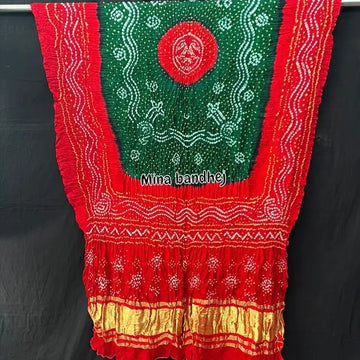 Pure gaji silk green red bandhani dupatta