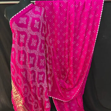 Pure gaji silk rai bandhej sarees in hot pink color