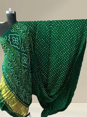 Pure gaji silk bandhani saree bottle green 2