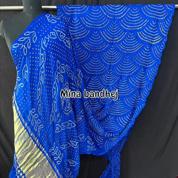 Wifi rai bandhej royal blue bandhani saree