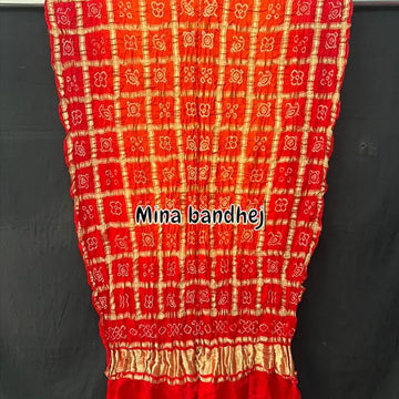 Pure gaji silk Gharchola bandhani Dupatta - orange red