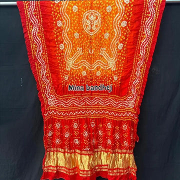 Pure gaji silk orange Red bandhani dupatta