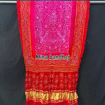 Pure gaji silk red and pink bandhani dupatta