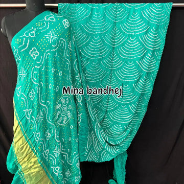 Wifi sea green rai bandhej saree