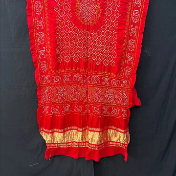 Red  pure gaji silk rai bandhej dupatta for bride 2