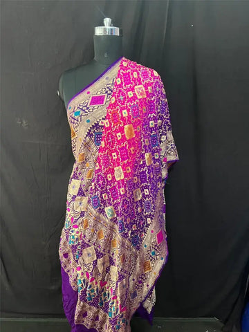 Rai bandhej khaddi Georgette Minakari Dupatta Rani purple