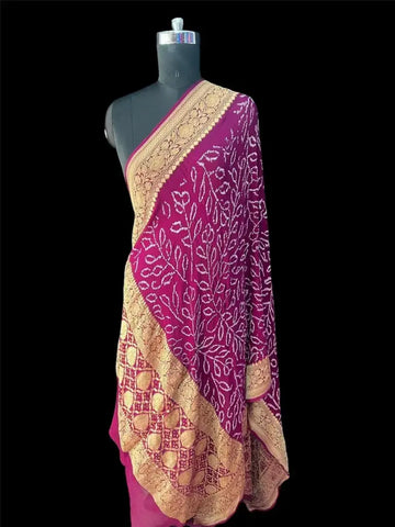 Rai bandhej dupatta magenta  khaddi Georgette