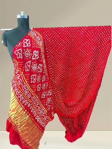 Pure gaji silk bandhani saree red