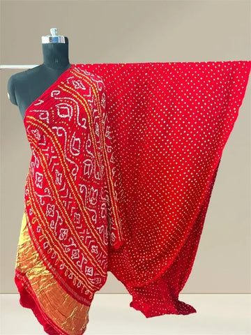 Pure gaji silk bandhani saree  elegant red