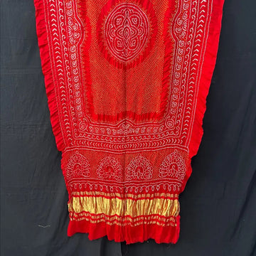 Red pure gaji silk rai bandhej dupatta for bride 4