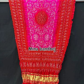 Pure gaji silk rai bandhani dupatta rani red