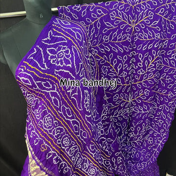 Rai Bandhej Pure Gaji Silk Bandhani Saree blue 1