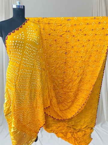 Yellow modal silk bandhani saree