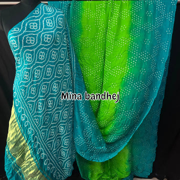 Pure gaji silk fine bandhej Peroot sky shaded saree