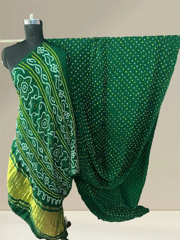Pure gaji silk bandhani saree bottle green
