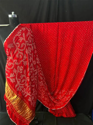 Pure gaji silk rai bandhej half and half reddish meroon
